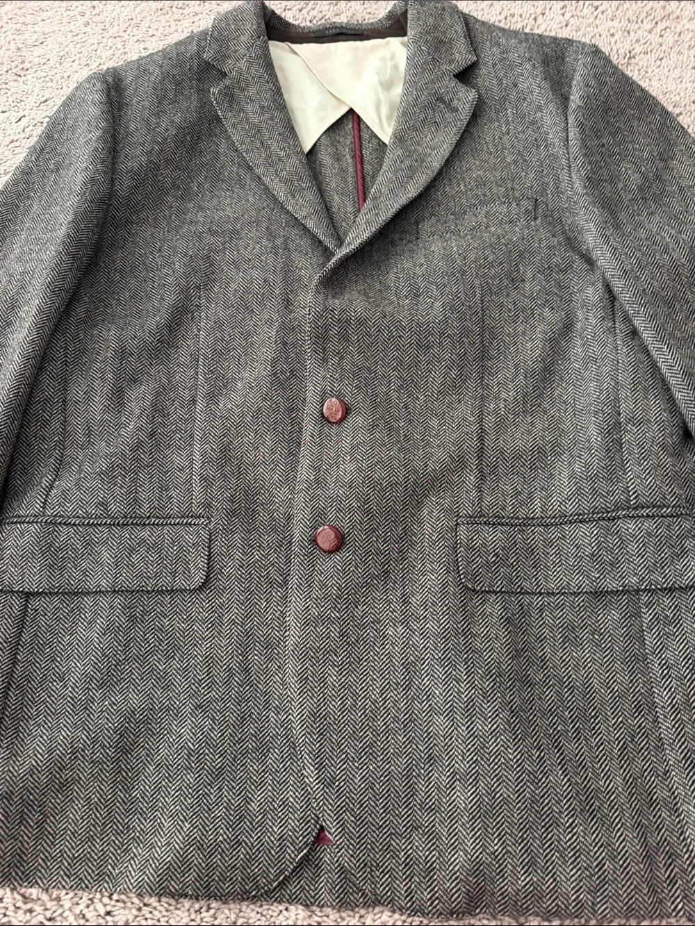 Zara Men's Gray Herringbone Sport Coat with Brown Elbow Patches